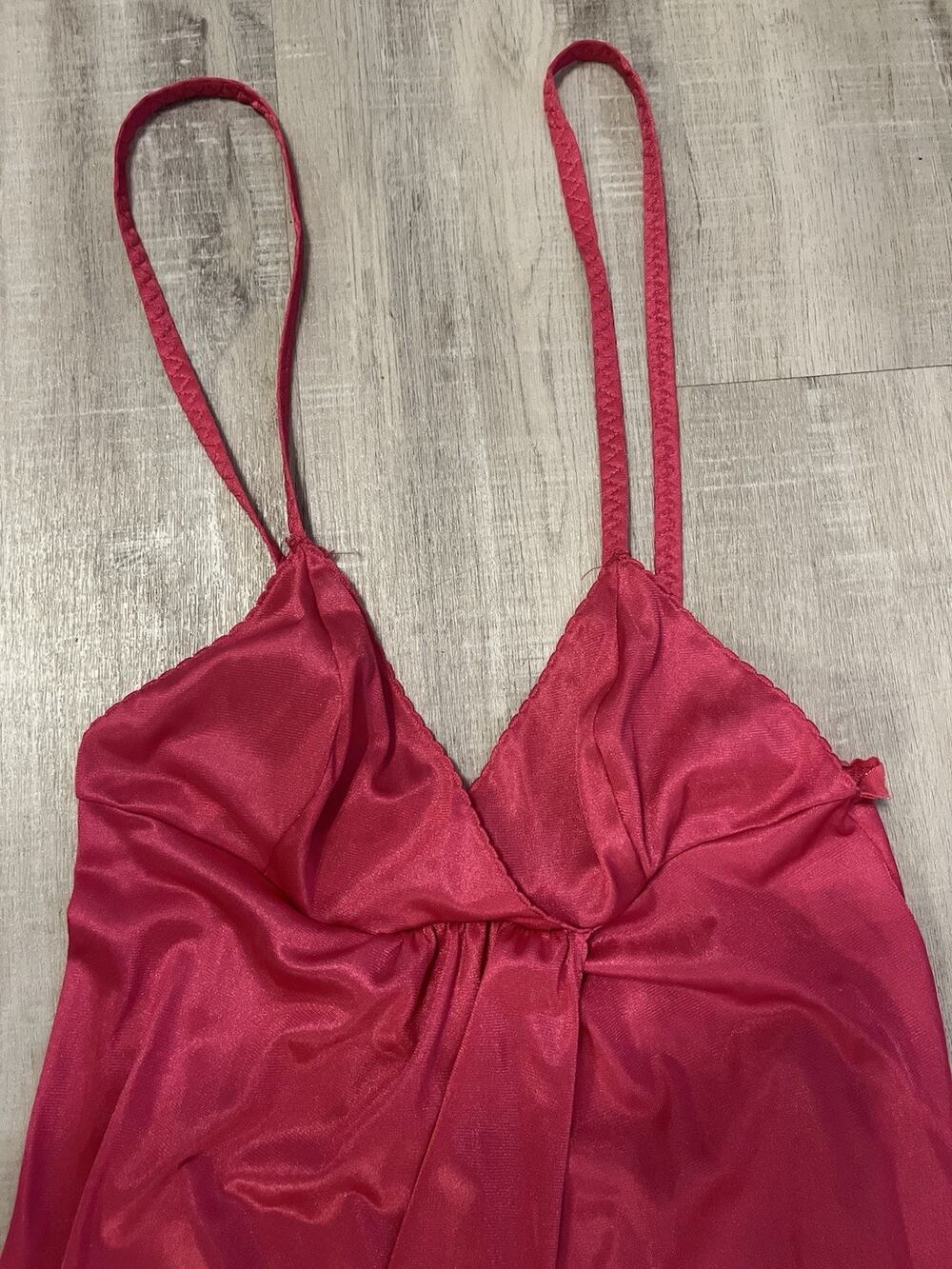 VTG 80s Vassarette Rare HotPink Slip Dress Nightgown Lingerie Long Maxi Coquette